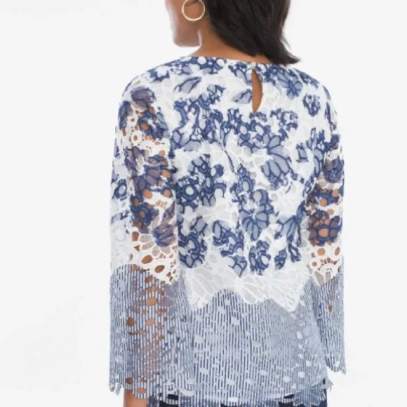 Chico’s Printed Lace Popover Top
0 Petite ( Size 4) White Navy - Picture 4 of 13